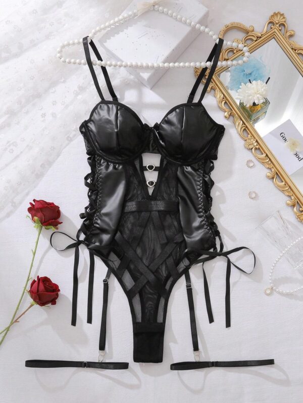 3pcs Women’s Sexy Mesh Lingerie Set – Hollow Out Cami Top, Side-Tie Thong & Garter Belt, Perfect Bridal & Fashion Gift - Image 5